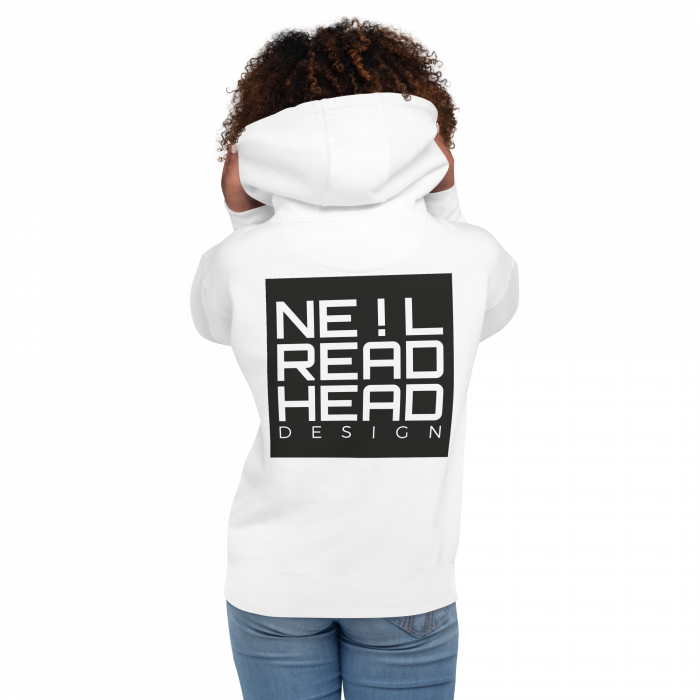 NRD – Unisex Hoodie – White - Back - Model - Female - Best